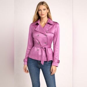 Jones New York Collection Pink Silk Blend Double Breasted Belted Trench Coat L
